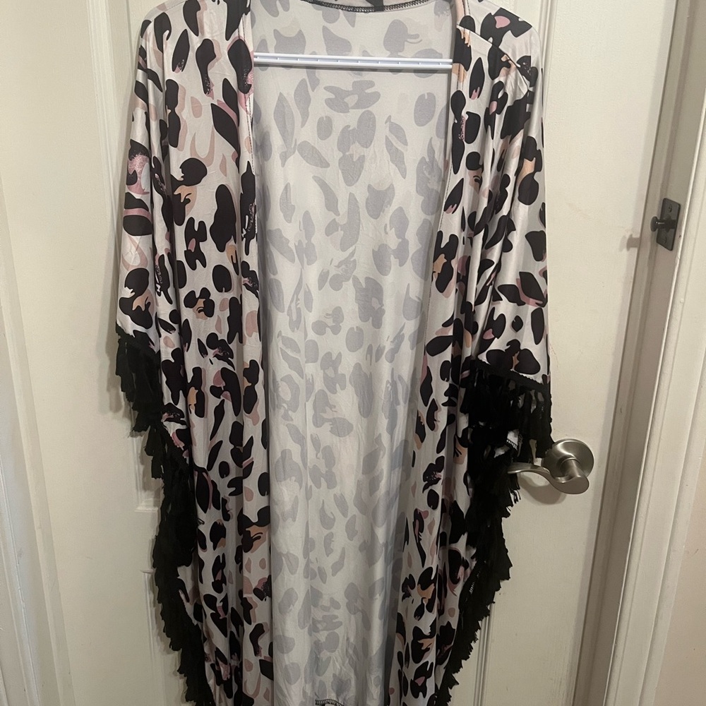 Leopard Print Kimono with Fringe
